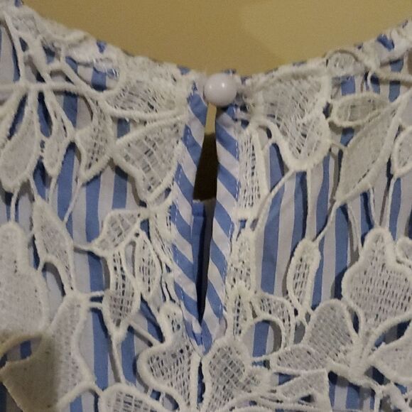 VALERIE STEVENS Striped Embroidered Lace Top - Size XL - Picture 5 of 6